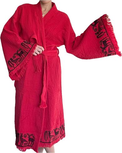Pinus Evil Eye Kimono Robe Hand Painted, 100% Cotton, Robe, Loungewear, housecoat One Size Fits XS-L in Saudi Arabia