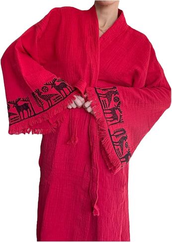 Pinus Evil Eye Kimono Robe Hand Painted, 100% Cotton, Robe, Loungewear, housecoat One Size Fits XS-L in Saudi Arabia