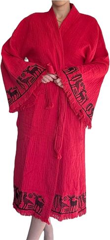 Pinus Evil Eye Kimono Robe Hand Painted, 100% Cotton, Robe, Loungewear, housecoat One Size Fits XS-L in Saudi Arabia