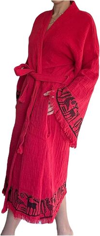 Pinus Evil Eye Kimono Robe Hand Painted, 100% Cotton, Robe, Loungewear, housecoat One Size Fits XS-L in Saudi Arabia