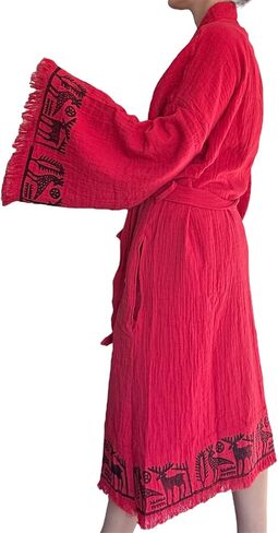 Pinus Evil Eye Kimono Robe Hand Painted, 100% Cotton, Robe, Loungewear, housecoat One Size Fits XS-L in Saudi Arabia
