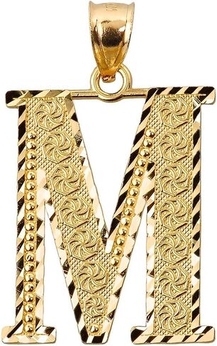 10k Yellow Gold Initial Letter M Charm Pendant, 0.7" in Saudi Arabia