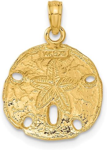 10K Yellow Gold Polished Sand Dollar Pendant (L- 34.5 mm, W- 15.25 mm) in Saudi Arabia
