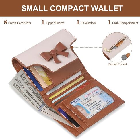 محفظة صغيرة للنساء لطيف bowknot RFID حظر Bifold الجلود حامل بطاقة الائتمان حامل محفظة محفظة سيدة الفتيات المصغرة مع جيب السوستة in Kuwait