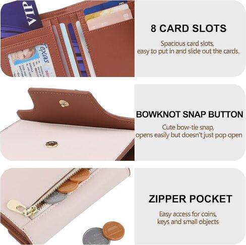 محفظة صغيرة للنساء لطيف bowknot RFID حظر Bifold الجلود حامل بطاقة الائتمان حامل محفظة محفظة سيدة الفتيات المصغرة مع جيب السوستة in Kuwait