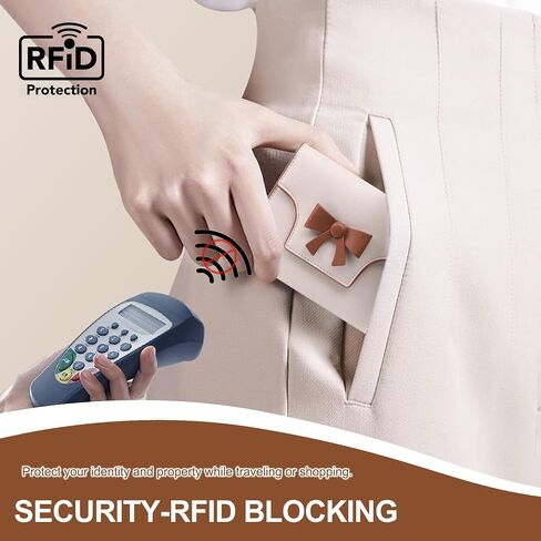 محفظة صغيرة للنساء لطيف bowknot RFID حظر Bifold الجلود حامل بطاقة الائتمان حامل محفظة محفظة سيدة الفتيات المصغرة مع جيب السوستة in Kuwait