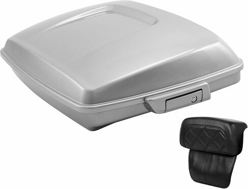 HR3 Color-Matched Charred Steel & Lightning Silver 5.5 in. Razor Tour Pack Luggage Trunk w/Backrest Pad Fits for 2014-later Harley Touring Road King, Road Glide, Street Glide (Style D-Red) in Kuwait