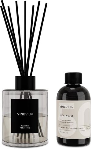 رائحة Vinevida لا. 50 Reed Diffuser - 120 مل (4 أوقية) - رائحة توقيع: Mahogany Teakwood ، ناشرات القصب للمنزل ، المكتب ، الحمام ، مصنوعة في عصي نادي رائحة الولايات المتحدة الأمريكية ، موزع العطور الغرفة in Kuwait