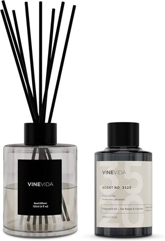 رائحة Vinevida لا. 50 Reed Diffuser - 120 مل (4 أوقية) - رائحة توقيع: Mahogany Teakwood ، ناشرات القصب للمنزل ، المكتب ، الحمام ، مصنوعة في عصي نادي رائحة الولايات المتحدة الأمريكية ، موزع العطور الغرفة in Kuwait