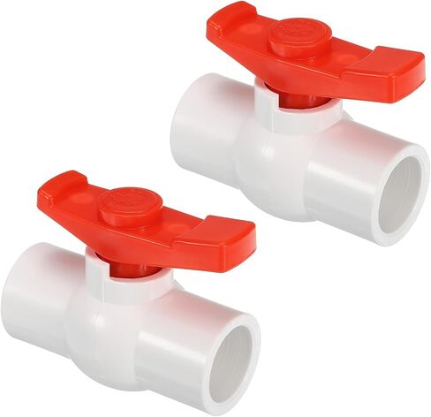 PATIKIL 40mm 1-1/2" ID PVC Ball Valve, 2 Pack Socket Type Shut-off Valve with Easy to Rotate Handle for Water Flow Control, White/Red in Saudi Arabia