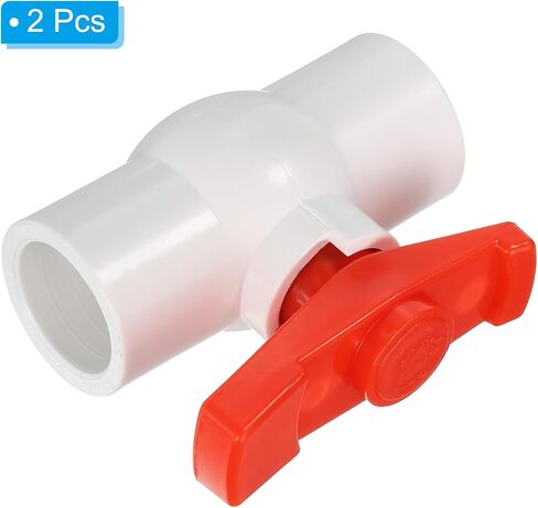PATIKIL 40mm 1-1/2" ID PVC Ball Valve, 2 Pack Socket Type Shut-off Valve with Easy to Rotate Handle for Water Flow Control, White/Red in Saudi Arabia