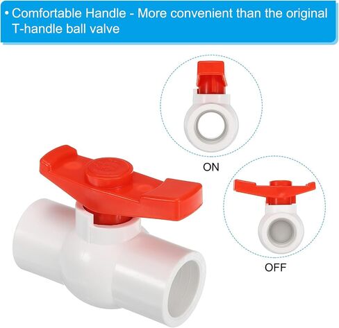 PATIKIL 40mm 1-1/2" ID PVC Ball Valve, 2 Pack Socket Type Shut-off Valve with Easy to Rotate Handle for Water Flow Control, White/Red in Saudi Arabia