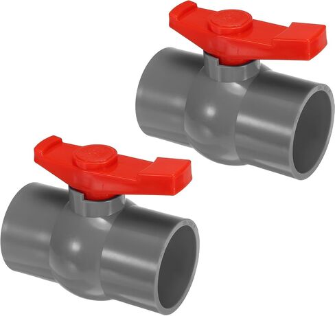 PATIKIL 40mm 1-1/2" ID PVC Ball Valve, 2 Pack Socket Type Shut-off Valve with Easy to Rotate Handle for Water Flow Control, White/Red in Saudi Arabia