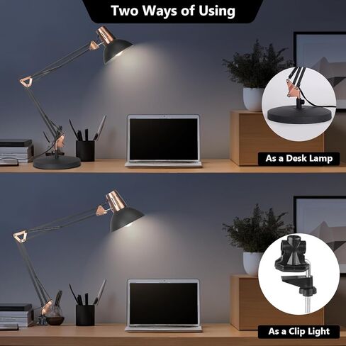 FIRVRE Metal Desk Lamp Adjustable Goose Neck Architect Table Lamp Sandy Black Tall Reading Light Swing Arm Desk Lamp with Clamp Eye-Caring for Bedroom Bedside Study Home Office Library Workplace in Kuwait