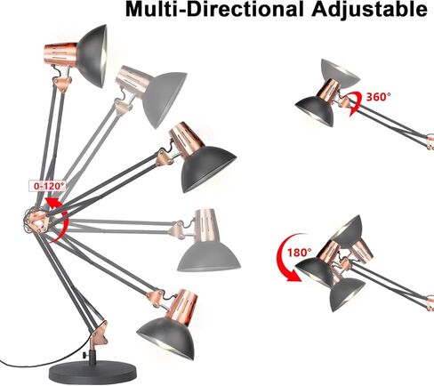 FIRVRE Metal Desk Lamp Adjustable Goose Neck Architect Table Lamp Sandy Black Tall Reading Light Swing Arm Desk Lamp with Clamp Eye-Caring for Bedroom Bedside Study Home Office Library Workplace in Kuwait