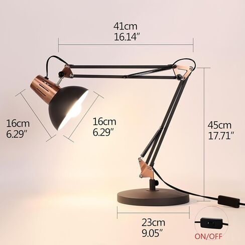 FIRVRE Metal Desk Lamp Adjustable Goose Neck Architect Table Lamp Sandy Black Tall Reading Light Swing Arm Desk Lamp with Clamp Eye-Caring for Bedroom Bedside Study Home Office Library Workplace in Kuwait