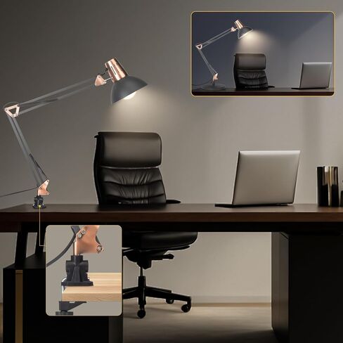 FIRVRE Metal Desk Lamp Adjustable Goose Neck Architect Table Lamp Sandy Black Tall Reading Light Swing Arm Desk Lamp with Clamp Eye-Caring for Bedroom Bedside Study Home Office Library Workplace in Kuwait