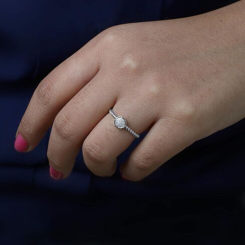 الفضة الاسترليني 1/20 CT. TDW Diamond Round Shape Cluster Ring For Women (I-J ، I2) in Kuwait