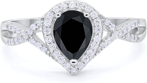 Blue Apple Co. Pear Teardrop Halo Cubic Zirconia Twisted Split Shank Promise Ring Statement Wedding Engagement Rings For Women 925 Sterling Silver Gifts For Her in Saudi Arabia