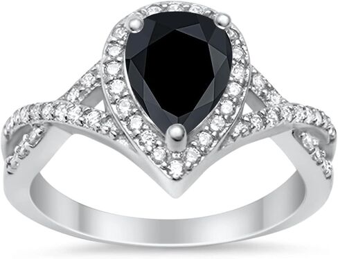 Blue Apple Co. Pear Teardrop Halo Cubic Zirconia Twisted Split Shank Promise Ring Statement Wedding Engagement Rings For Women 925 Sterling Silver Gifts For Her in Saudi Arabia