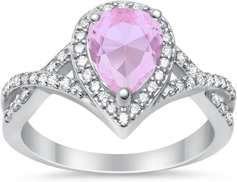 Blue Apple Co. Pear Teardrop Halo Cubic Zirconia Twisted Split Shank Promise Ring Statement Wedding Engagement Rings For Women 925 Sterling Silver Gifts For Her in Saudi Arabia