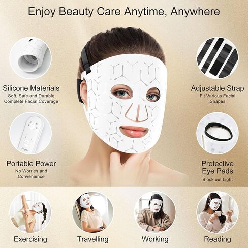 Red Light Therapy for Face, 4 Modes LED Face Mask Infrared Light Therapy with Remote, Portable and Rechargeable Design with Timer Function for Home Use in Saudi Arabia