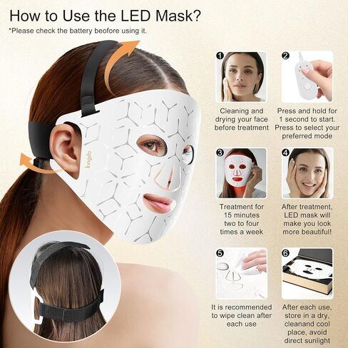 Red Light Therapy for Face, 4 Modes LED Face Mask Infrared Light Therapy with Remote, Portable and Rechargeable Design with Timer Function for Home Use in Saudi Arabia