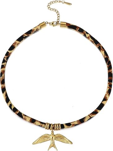 Stainless Steel Pendant Necklace for Women Leopard Print Velvet Rope Chain Trendy Choker Necklace Adjustable 16+2 Inch Jewelry Gift for Her in Saudi Arabia