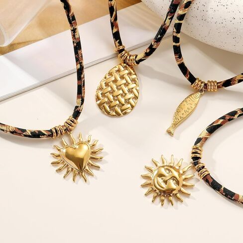 Stainless Steel Pendant Necklace for Women Leopard Print Velvet Rope Chain Trendy Choker Necklace Adjustable 16+2 Inch Jewelry Gift for Her in Saudi Arabia