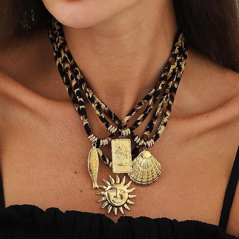 Stainless Steel Pendant Necklace for Women Leopard Print Velvet Rope Chain Trendy Choker Necklace Adjustable 16+2 Inch Jewelry Gift for Her in Saudi Arabia