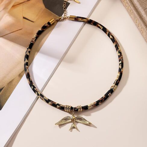 Stainless Steel Pendant Necklace for Women Leopard Print Velvet Rope Chain Trendy Choker Necklace Adjustable 16+2 Inch Jewelry Gift for Her in Saudi Arabia