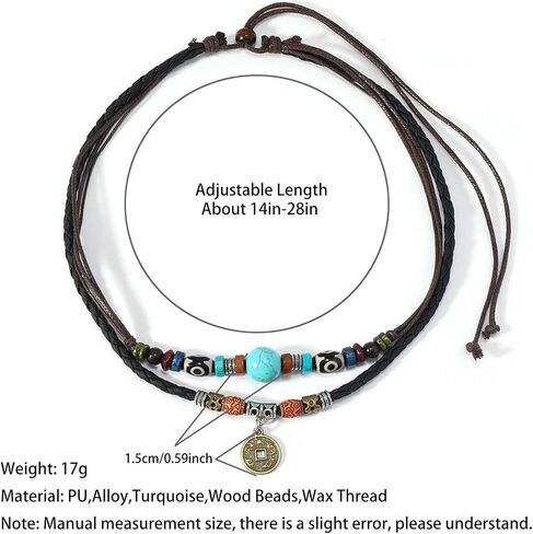 Hetica Western Layered Boho Wood Beads قلادة قلادة الحظ Luck Copper Coins على شكل قلب زهرة مضفر قلادة رجع in Kuwait