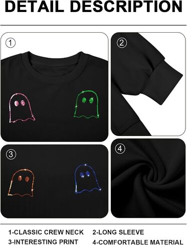 MAXIMGR Halloween Sweatshirts for Women Sequin Ghost Pumpkin Sweatshirt Funny Spooky Season Shirt Sparkle Fall Pullover Tops in Saudi Arabia