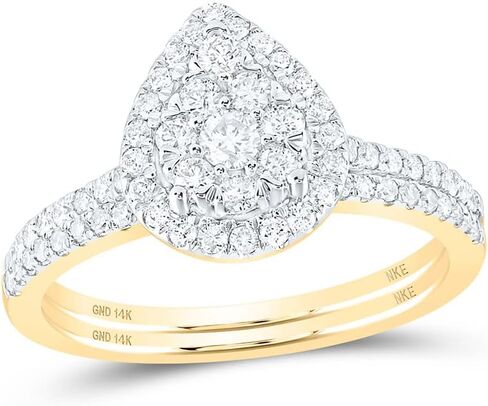 Jewels By Lux 14K White Or Yellow Gold Round Diamond Slender Teardrop Bridal Wedding Ring Band Set, Womens Size: 5-10 in Saudi Arabia