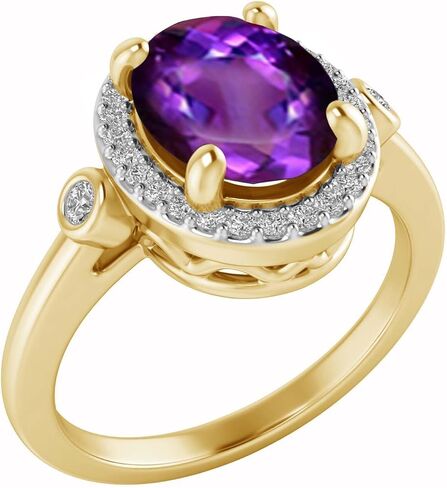Pretty Jewels Bridal Set Ring, Center 9X7MM Oval Cut Lab Created Gemstone & Natural White Diamond Halo Engagement Wedding Ring In 10k Or 14k Gold Jewelry For Women (2.10 Cttw) in Saudi Arabia