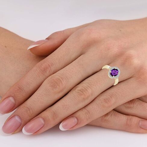 Pretty Jewels Bridal Set Ring, Center 9X7MM Oval Cut Lab Created Gemstone & Natural White Diamond Halo Engagement Wedding Ring In 10k Or 14k Gold Jewelry For Women (2.10 Cttw) in Saudi Arabia