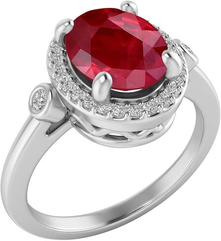 Pretty Jewels Bridal Set Ring, Center 9X7MM Oval Cut Lab Created Gemstone & Natural White Diamond Halo Engagement Wedding Ring In 10k Or 14k Gold Jewelry For Women (2.10 Cttw) in Saudi Arabia