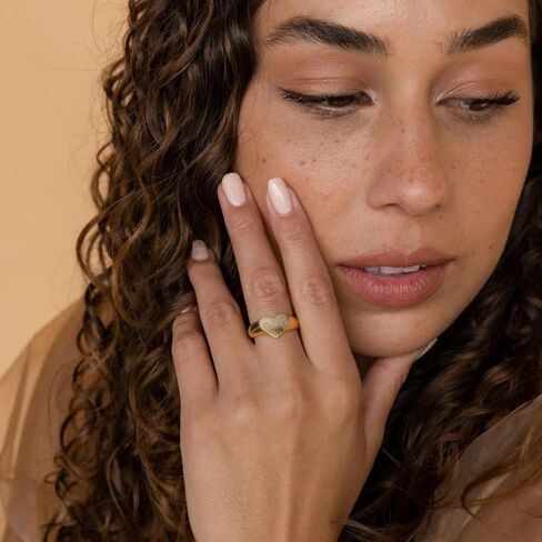 CAITLYNMINIMALIST 18K Gold Plated Sterling Silver Rose Gold Custom Personalized Actual Fingerprint Photo Engraved Memorial Gift Stacking Signet Ring in Kuwait