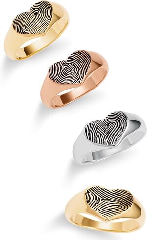CAITLYNMINIMALIST 18K Gold Plated Sterling Silver Rose Gold Custom Personalized Actual Fingerprint Photo Engraved Memorial Gift Stacking Signet Ring in Kuwait