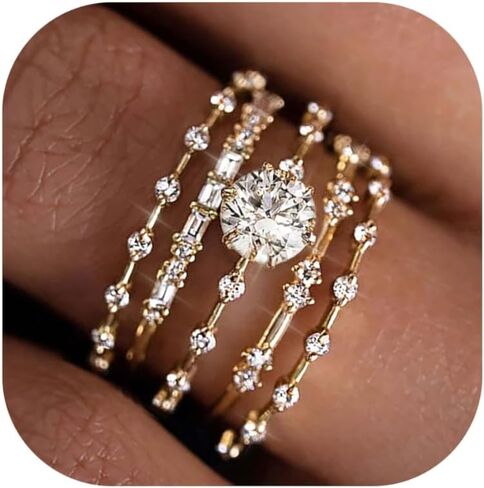 KOHOTA Stackable Gold Rings for Women Non Tarnish Dainty 14K Gold Plated Stacking Cubic Zirconia Thumb Diamond Ring Set Trendy Promise Wedding Bands Engagement Rings for Women Jewelry Gifts Size 6-10 in Kuwait