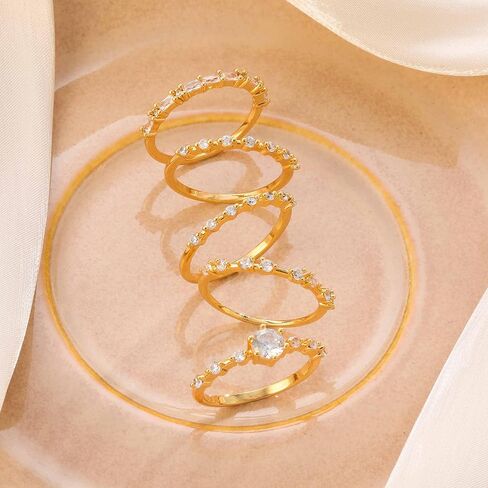 KOHOTA Stackable Gold Rings for Women Non Tarnish Dainty 14K Gold Plated Stacking Cubic Zirconia Thumb Diamond Ring Set Trendy Promise Wedding Bands Engagement Rings for Women Jewelry Gifts Size 6-10 in Kuwait