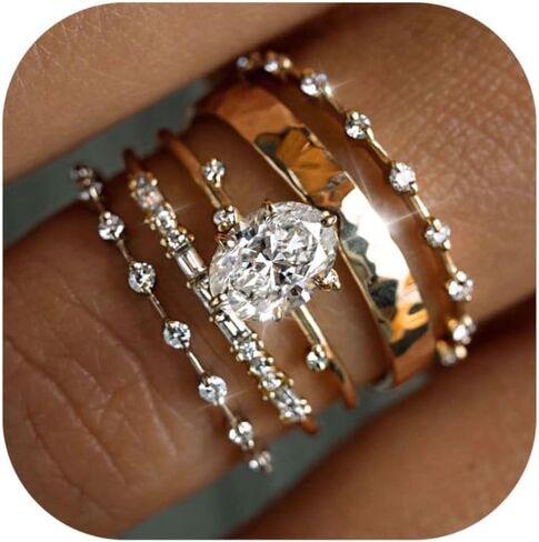 KOHOTA Stackable Gold Rings for Women Non Tarnish Dainty 14K Gold Plated Stacking Cubic Zirconia Thumb Diamond Ring Set Trendy Promise Wedding Bands Engagement Rings for Women Jewelry Gifts Size 6-10 in Kuwait