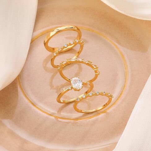 KOHOTA Stackable Gold Rings for Women Non Tarnish Dainty 14K Gold Plated Stacking Cubic Zirconia Thumb Diamond Ring Set Trendy Promise Wedding Bands Engagement Rings for Women Jewelry Gifts Size 6-10 in Kuwait