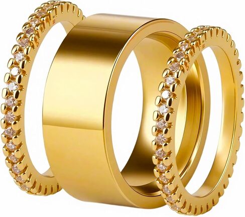 Gold Stacking Rings for Women, Non Tarnish Stainless Steel Rings for Oura Gen 4/Oura Gen 3, Stackable Oura Rings with Cubic Zirconia, 3 Pcs Chunky Knuckle Stack Ring Set Jewelry Gifts in Saudi Arabia