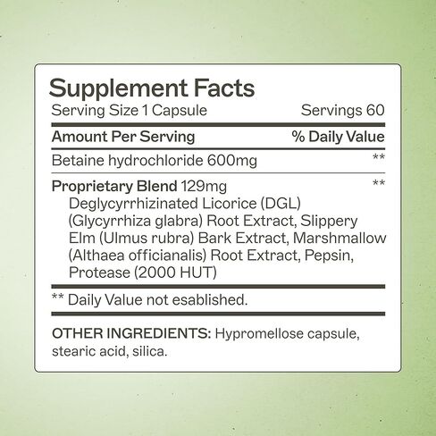 الأمعاء استعادة البيتين HCL مع البيبسين ايمي مايرز - يدعم امتصاص الكالسيوم والحديد والمعادن الأخرى. عرق السوس والدردار الزلق ومستخلص جذور الخطمي، يساعد على تخفيف حساسية الطعام - 100 كبسولة in Kuwait