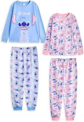 ديزني ليلو وغرزة الفتيات بيجاما مجموعة 2 | Kids Blue & Pink Stitch & Angel Graphic في جميع أنحاء الطباعة الليلية in Saudi Arabia