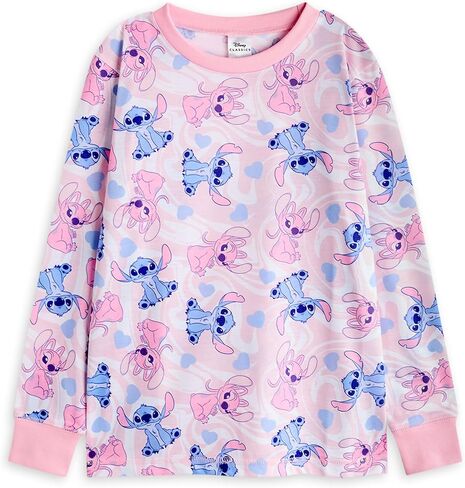 ديزني ليلو وغرزة الفتيات بيجاما مجموعة 2 | Kids Blue & Pink Stitch & Angel Graphic في جميع أنحاء الطباعة الليلية in Saudi Arabia