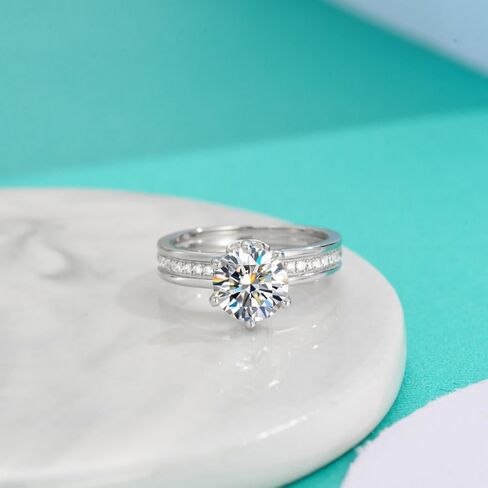 14 كيلو جولد 1/2/3 قيراط خواتم خطبة النساء الماس ، تصميم الأنيقة 6-شرق VVS1 D-Color ، Round Cut Diamond Wedding Ring in Kuwait