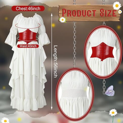 Mepase Renaissance Medieval Costume with Mushroom Hat Cinch Belt Fairy Elf Ear Fairy Butterfly Wings Costume for Cosplay in Saudi Arabia