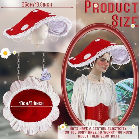 Mepase Renaissance Medieval Costume with Mushroom Hat Cinch Belt Fairy Elf Ear Fairy Butterfly Wings Costume for Cosplay in Saudi Arabia